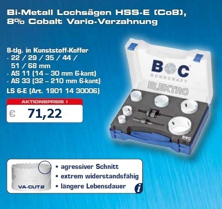 Bohrcraft Lochsäge HSS-BiM CO8% Set  22-68mm